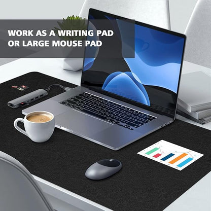 Desk Protector - Non - Slip PVC Leather Office Mat for Desktop - Waterproof Writing Pad (Black, 14" x 30") | Desk Pads Blotters - TrueDesk