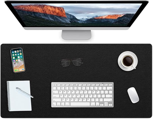 Desk Protector - Non - Slip PVC Leather Office Mat for Desktop - Waterproof Writing Pad (Black, 14" x 30") | Desk Pads Blotters - TrueDesk