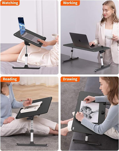 Desk, Table, SAIJI Adjustable Laptop Stand, Breakfast Tray, 5 Heights, 4 Angles, Stable Folding Table for Bed Sofa Desk, Suitable for Laptops up to 17 Inches (60 x 33 cm Black) | Lap Desks - TrueDesk