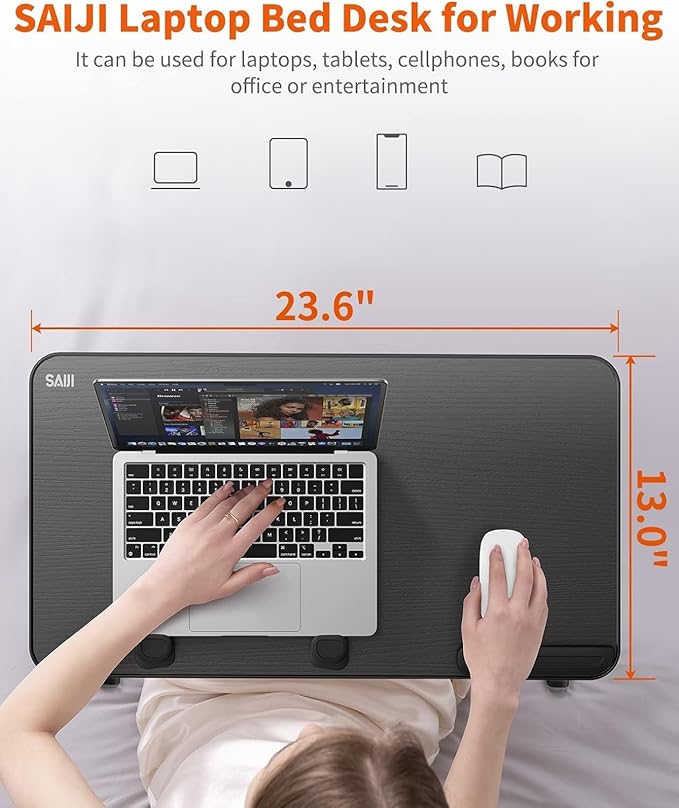 Desk, Table, SAIJI Adjustable Laptop Stand, Breakfast Tray, 5 Heights, 4 Angles, Stable Folding Table for Bed Sofa Desk, Suitable for Laptops up to 17 Inches (60 x 33 cm Black) | Lap Desks - TrueDesk