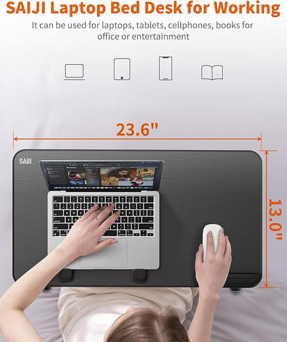 Desk, Table, SAIJI Adjustable Laptop Stand, Breakfast Tray, 5 Heights, 4 Angles, Stable Folding Table for Bed Sofa Desk, Suitable for Laptops up to 17 Inches (60 x 33 cm Black) | Lap Desks - TrueDesk