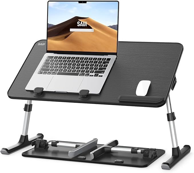 Desk, Table, SAIJI Adjustable Laptop Stand, Breakfast Tray, 5 Heights, 4 Angles, Stable Folding Table for Bed Sofa Desk, Suitable for Laptops up to 17 Inches (60 x 33 cm Black) | Lap Desks - TrueDesk