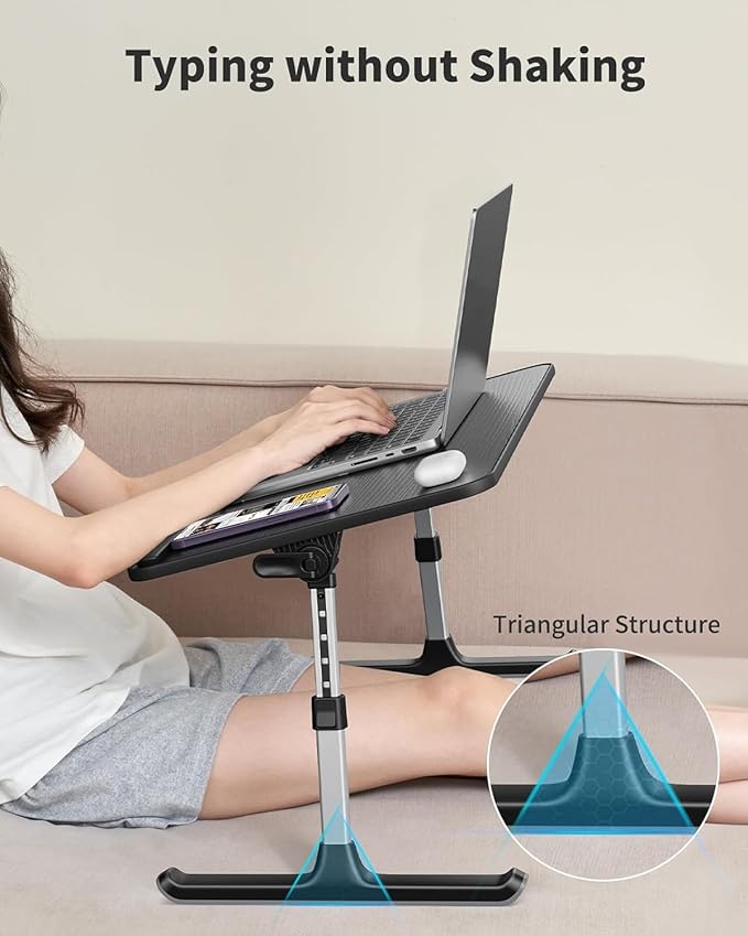 Desk, Table, SAIJI Adjustable Laptop Stand, Breakfast Tray, 5 Heights, 4 Angles, Stable Folding Table for Bed Sofa Desk, Suitable for Laptops up to 17 Inches (60 x 33 cm Black) | Lap Desks - TrueDesk