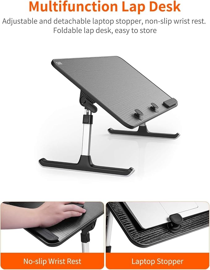 Desk, Table, SAIJI Adjustable Laptop Stand, Breakfast Tray, 5 Heights, 4 Angles, Stable Folding Table for Bed Sofa Desk, Suitable for Laptops up to 17 Inches (60 x 33 cm Black) | Lap Desks - TrueDesk