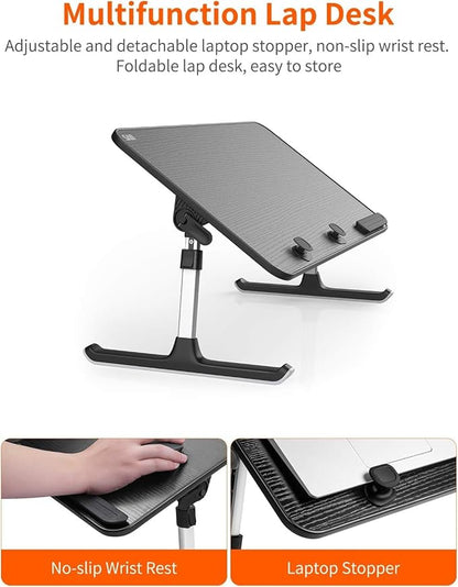 Desk, Table, SAIJI Adjustable Laptop Stand, Breakfast Tray, 5 Heights, 4 Angles, Stable Folding Table for Bed Sofa Desk, Suitable for Laptops up to 17 Inches (60 x 33 cm Black) | Lap Desks - TrueDesk