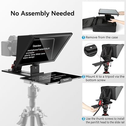 Desview P13 Portable Teleprompter for Camera Compatible with 12.9" Tablets Wireless Remote Control Foldable Sun Hood Lightweight (1.7kg) for Video Recording Vlogging Live Streaming | Teleprompters - TrueDesk