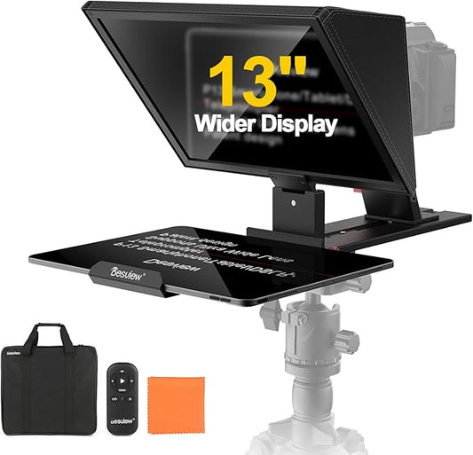 Desview P13 Portable Teleprompter for Camera Compatible with 12.9" Tablets Wireless Remote Control Foldable Sun Hood Lightweight (1.7kg) for Video Recording Vlogging Live Streaming | Teleprompters - TrueDesk