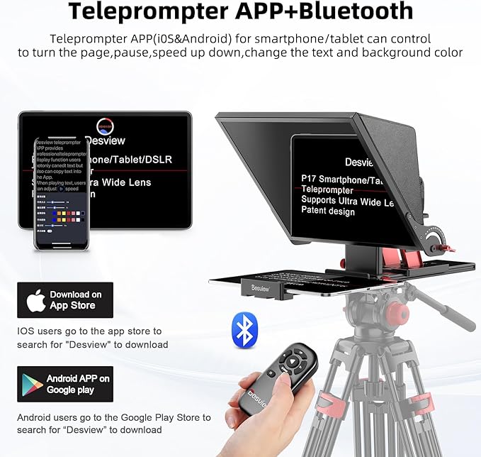 Desview P15 Teleprompter 15 inch Professional Prompter with HD Glass & Adjustable Mirror Compatible with DSLR Cameras Smartphones Tablets for Video Recording Live Streaming | Teleprompters - TrueDesk
