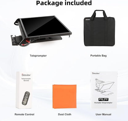 Desview P15 Teleprompter 15 inch Professional Prompter with HD Glass & Adjustable Mirror Compatible with DSLR Cameras Smartphones Tablets for Video Recording Live Streaming | Teleprompters - TrueDesk