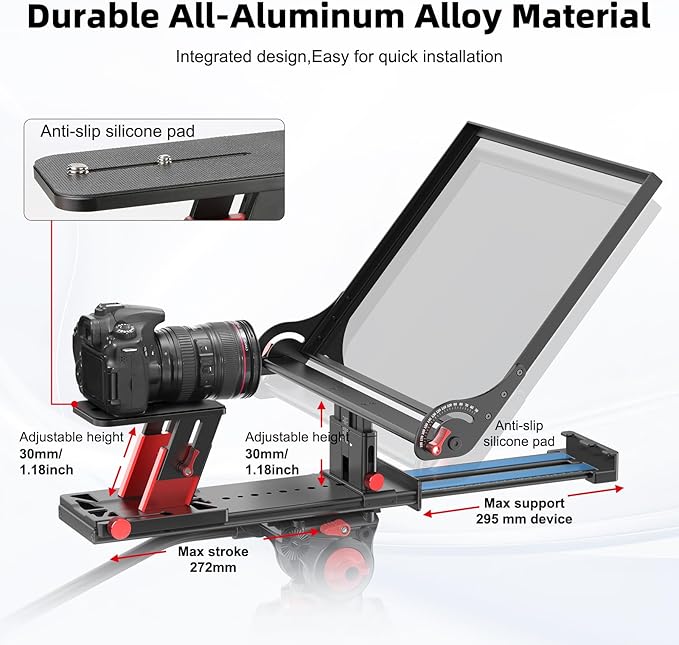 Desview P15 Teleprompter 15 inch Professional Prompter with HD Glass & Adjustable Mirror Compatible with DSLR Cameras Smartphones Tablets for Video Recording Live Streaming | Teleprompters - TrueDesk