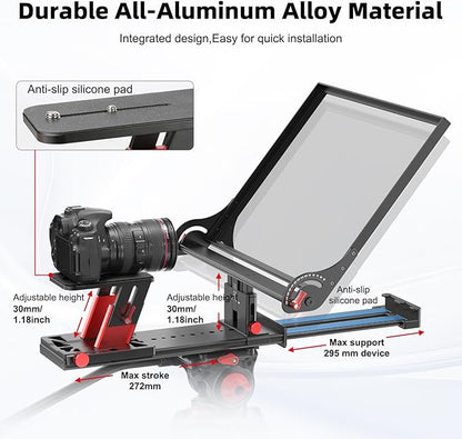 Desview P15 Teleprompter 15 inch Professional Prompter with HD Glass & Adjustable Mirror Compatible with DSLR Cameras Smartphones Tablets for Video Recording Live Streaming | Teleprompters - TrueDesk