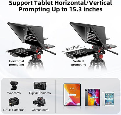 Desview P15 Teleprompter 15 inch Professional Prompter with HD Glass & Adjustable Mirror Compatible with DSLR Cameras Smartphones Tablets for Video Recording Live Streaming | Teleprompters - TrueDesk