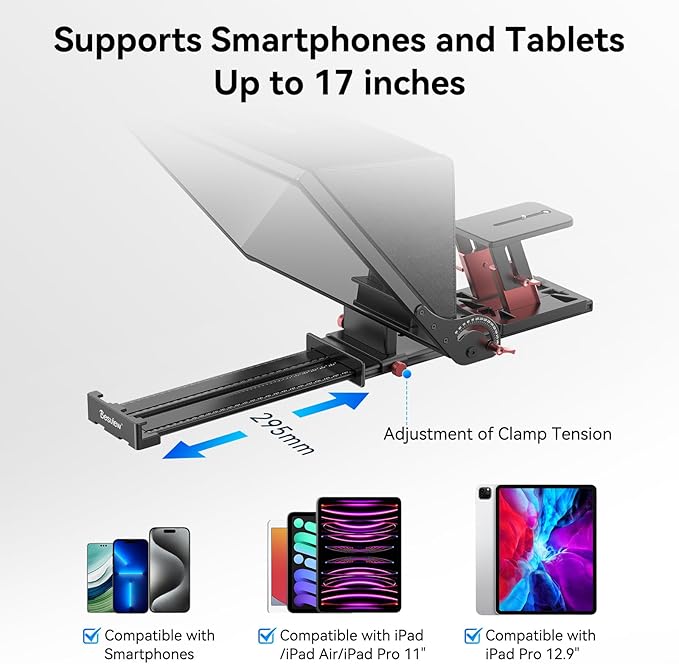 Desview P17 Portable Teleprompter for Camera Video Recording, Foldable Auto - Scrolling Prompter with Wireless Remote Sunshade & Tripod Mount Compatible with iPhone Android Tablet | Teleprompters - TrueDesk