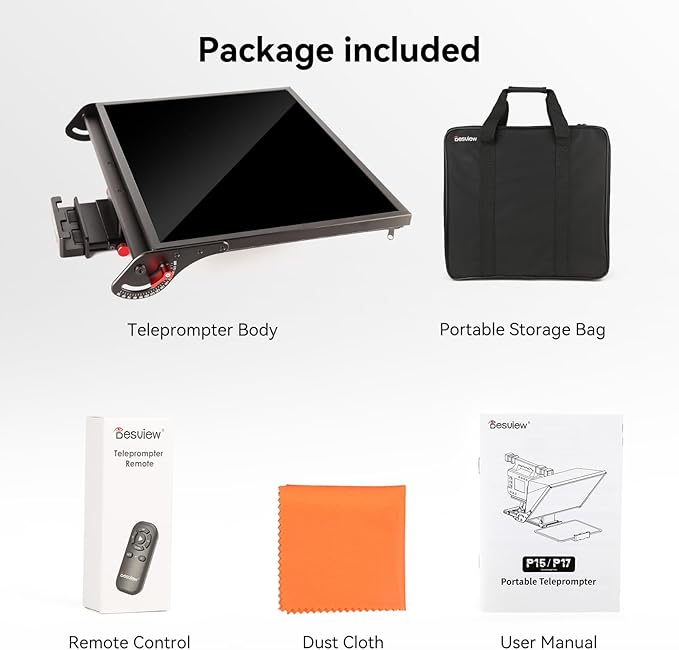 Desview P17 Portable Teleprompter for Camera Video Recording, Foldable Auto - Scrolling Prompter with Wireless Remote Sunshade & Tripod Mount Compatible with iPhone Android Tablet | Teleprompters - TrueDesk