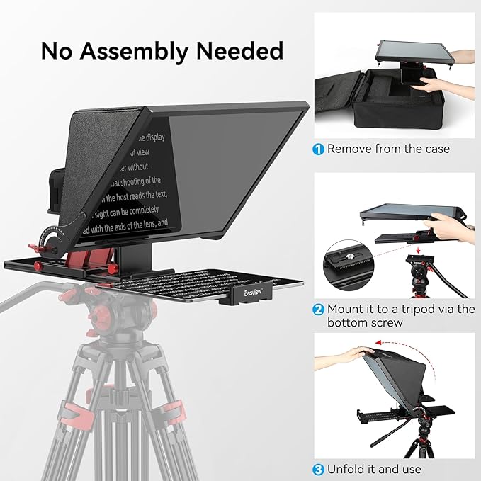 Desview P17 Portable Teleprompter for Camera Video Recording, Foldable Auto - Scrolling Prompter with Wireless Remote Sunshade & Tripod Mount Compatible with iPhone Android Tablet | Teleprompters - TrueDesk
