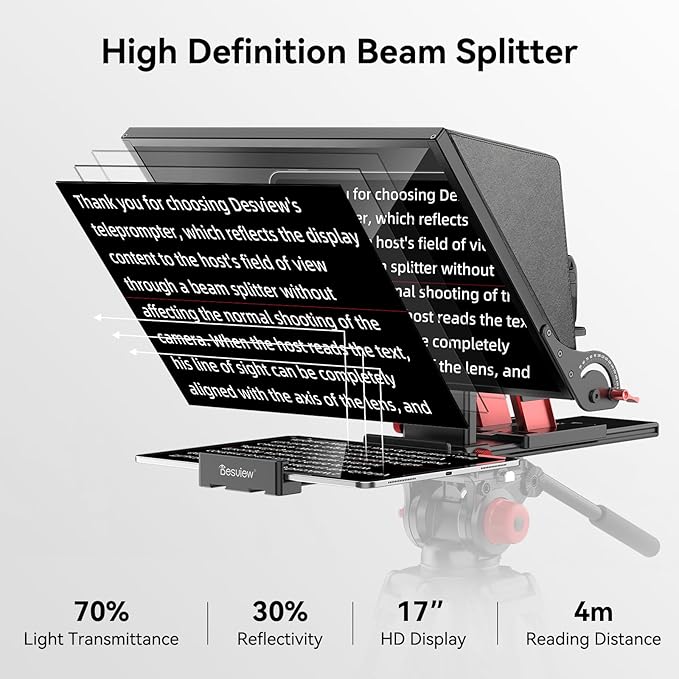 Desview P17 Portable Teleprompter for Camera Video Recording, Foldable Auto - Scrolling Prompter with Wireless Remote Sunshade & Tripod Mount Compatible with iPhone Android Tablet | Teleprompters - TrueDesk