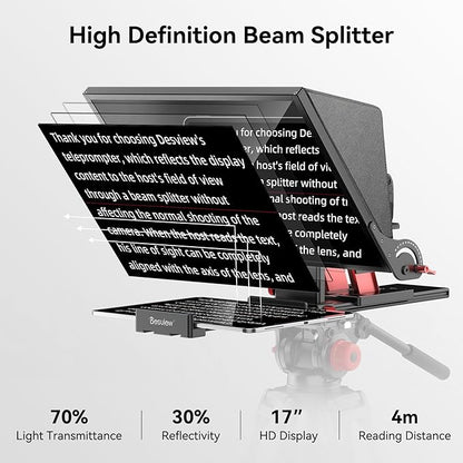 Desview P17 Portable Teleprompter for Camera Video Recording, Foldable Auto - Scrolling Prompter with Wireless Remote Sunshade & Tripod Mount Compatible with iPhone Android Tablet | Teleprompters - TrueDesk