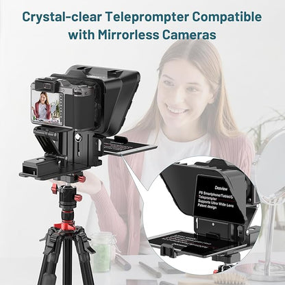 Desview P8 Universal Teleprompter for Smartphone Camera, DSLR Webcam Tablet up to 10" with Bluetooth Remote Foldable Design for Live Streaming Video Recording YouTube TikTok Videos | Teleprompters - TrueDesk