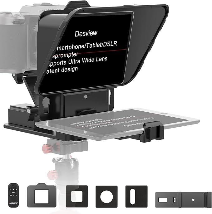 Desview P8 Universal Teleprompter for Smartphone Camera, DSLR Webcam Tablet up to 10" with Bluetooth Remote Foldable Design for Live Streaming Video Recording YouTube TikTok Videos | Teleprompters - TrueDesk