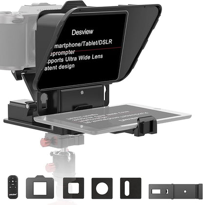 Desview P8 Universal Teleprompter for Smartphone Camera, DSLR Webcam Tablet up to 10" with Bluetooth Remote Foldable Design for Live Streaming Video Recording YouTube TikTok Videos | Teleprompters - TrueDesk