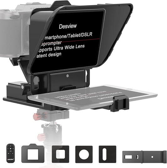 Desview P8 Universal Teleprompter for Smartphone Camera, DSLR Webcam Tablet up to 10" with Bluetooth Remote Foldable Design for Live Streaming Video Recording YouTube TikTok Videos | Teleprompters - TrueDesk