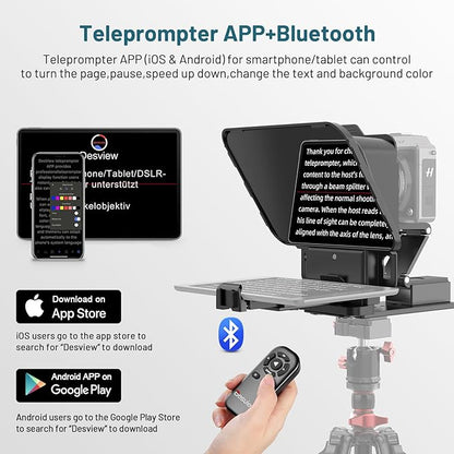 Desview P8 Universal Teleprompter for Smartphone Camera, DSLR Webcam Tablet up to 10" with Bluetooth Remote Foldable Design for Live Streaming Video Recording YouTube TikTok Videos | Teleprompters - TrueDesk