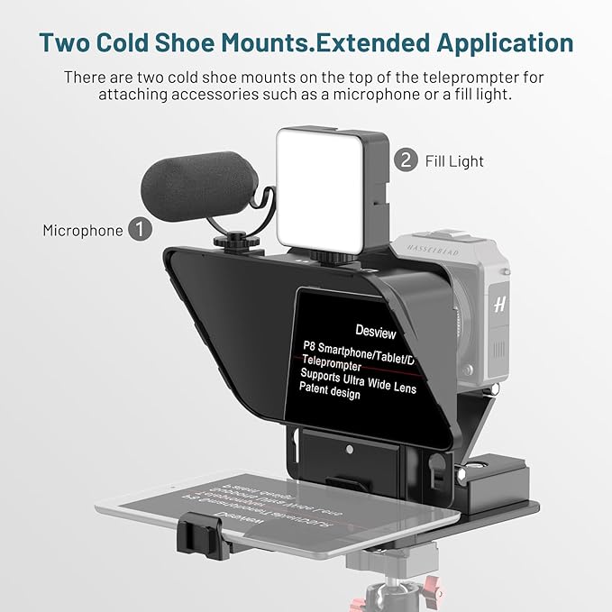 Desview P8 Universal Teleprompter for Smartphone Camera, DSLR Webcam Tablet up to 10" with Bluetooth Remote Foldable Design for Live Streaming Video Recording YouTube TikTok Videos | Teleprompters - TrueDesk