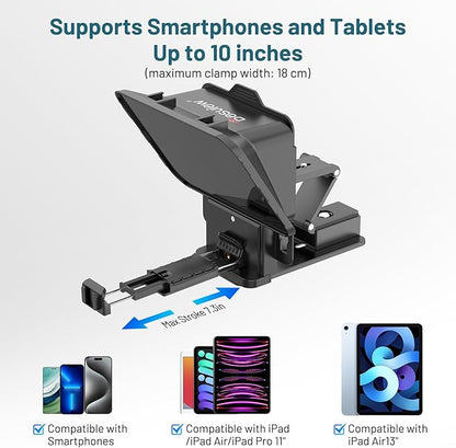 Desview P8 Universal Teleprompter for Smartphone Camera, DSLR Webcam Tablet up to 10" with Bluetooth Remote Foldable Design for Live Streaming Video Recording YouTube TikTok Videos | Teleprompters - TrueDesk