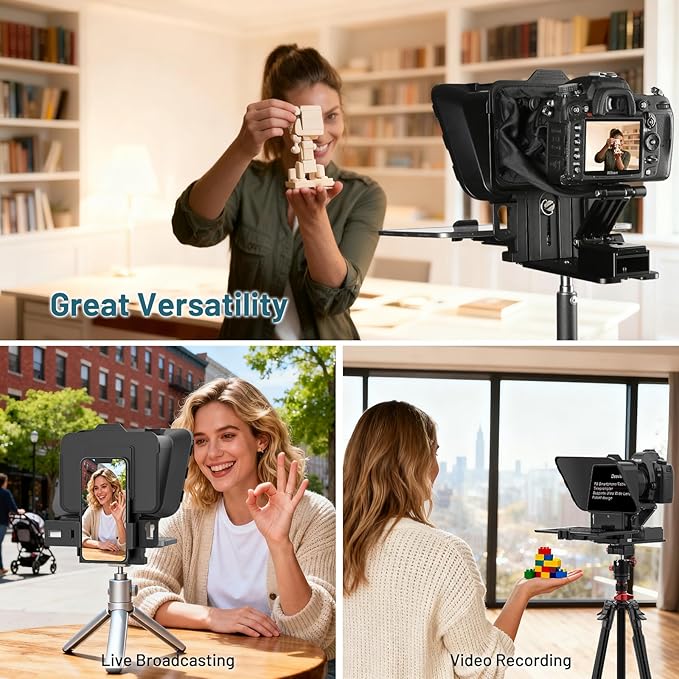 Desview P8 Universal Teleprompter for Smartphone Camera, DSLR Webcam Tablet up to 10" with Bluetooth Remote Foldable Design for Live Streaming Video Recording YouTube TikTok Videos | Teleprompters - TrueDesk