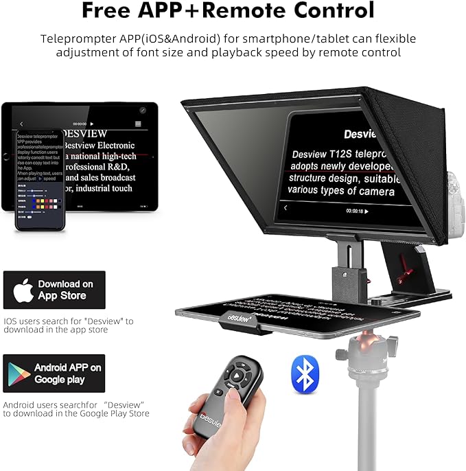 Desview T12S Teleprompter 12.9 inch Metal Teleprompter High Display Glass Compatible with Smartphone Tablet ipad Camera Easy Assembly Carry Case Included Great Partner for Video Making | Teleprompters - TrueDesk