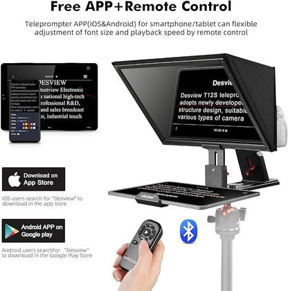 Desview T12S Teleprompter 12.9 inch Metal Teleprompter High Display Glass Compatible with Smartphone Tablet ipad Camera Easy Assembly Carry Case Included Great Partner for Video Making | Teleprompters - TrueDesk