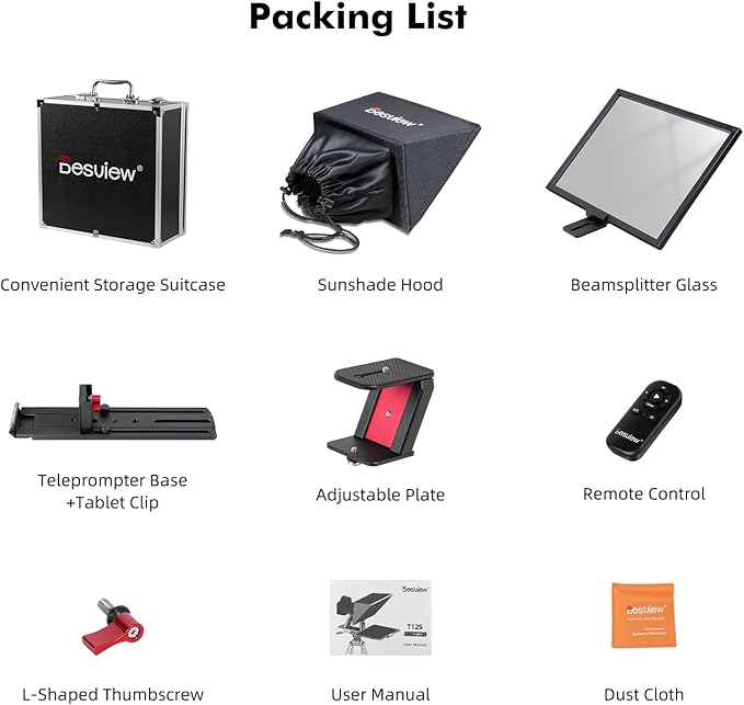 Desview T12S Teleprompter 12.9 inch Metal Teleprompter High Display Glass Compatible with Smartphone Tablet ipad Camera Easy Assembly Carry Case Included Great Partner for Video Making | Teleprompters - TrueDesk