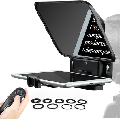 Desview T3 Portable Teleprompter for iPad Tablet iPhone up to 10 inch High Definition 70/30 Beam Splitter Glass with Remote Control for DSLR Camera Smartphone Video Recording (9 Lens Adapter Ring) | Teleprompters - TrueDesk