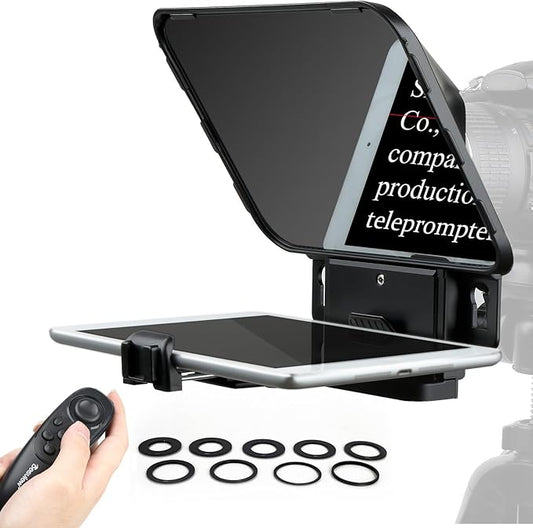 Desview T3 Portable Teleprompter for iPad Tablet iPhone up to 10 inch High Definition 70/30 Beam Splitter Glass with Remote Control for DSLR Camera Smartphone Video Recording (9 Lens Adapter Ring) | Teleprompters - TrueDesk