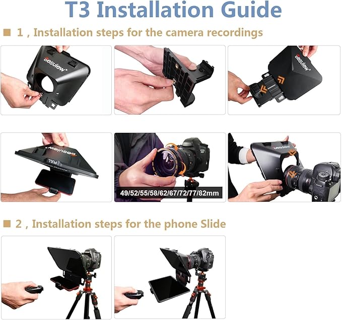 Desview T3 Portable Teleprompter for iPad Tablet iPhone up to 10 inch High Definition 70/30 Beam Splitter Glass with Remote Control for DSLR Camera Smartphone Video Recording (9 Lens Adapter Ring) | Teleprompters - TrueDesk
