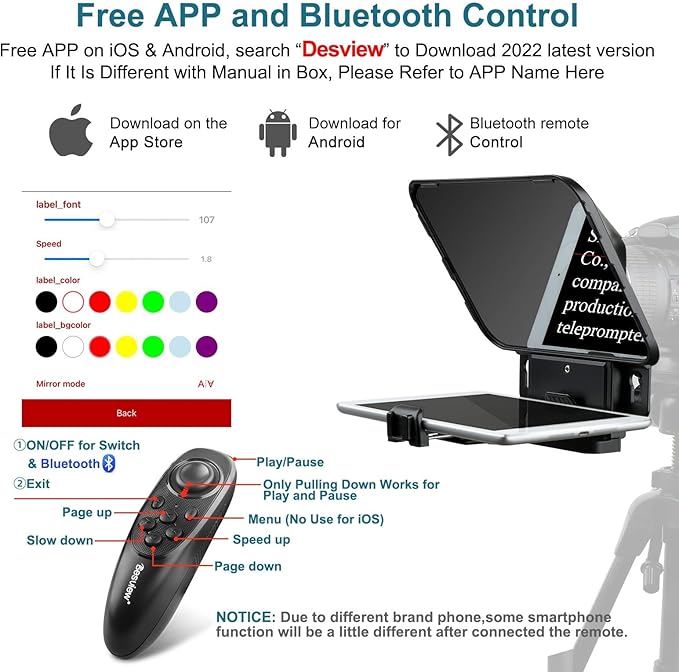 Desview T3 Portable Teleprompter for iPad Tablet iPhone up to 10 inch High Definition 70/30 Beam Splitter Glass with Remote Control for DSLR Camera Smartphone Video Recording (9 Lens Adapter Ring) | Teleprompters - TrueDesk
