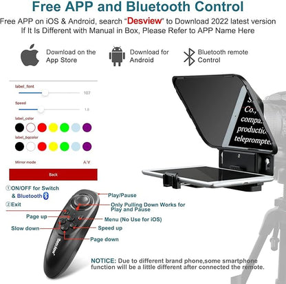 Desview T3 Portable Teleprompter for iPad Tablet iPhone up to 10 inch High Definition 70/30 Beam Splitter Glass with Remote Control for DSLR Camera Smartphone Video Recording (9 Lens Adapter Ring) | Teleprompters - TrueDesk