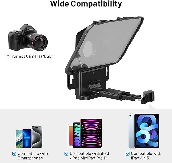 Desview T3 Teleprompter Teleprompter with Remote Control Work with iPad/Tablet/Smartphone up to 10 inch High Display Mirror Support Wide Angle Lens Great Partner for Live Streaming | Teleprompters - TrueDesk