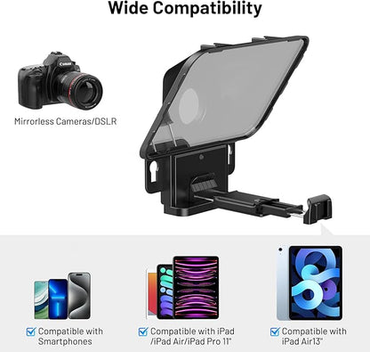 Desview T3 Teleprompter Teleprompter with Remote Control Work with iPad/Tablet/Smartphone up to 10 inch High Display Mirror Support Wide Angle Lens Great Partner for Live Streaming | Teleprompters - TrueDesk