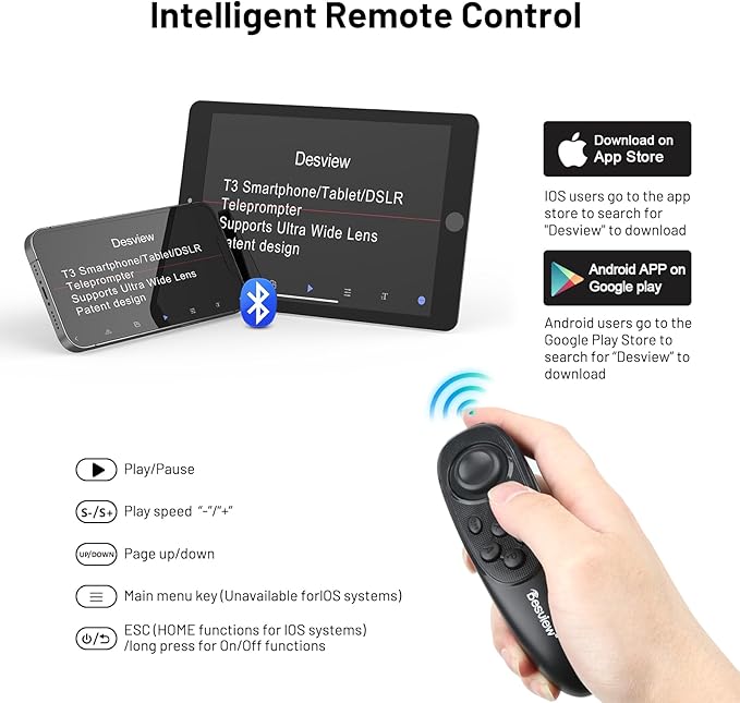 Desview T3 Teleprompter Teleprompter with Remote Control Work with iPad/Tablet/Smartphone up to 10 inch High Display Mirror Support Wide Angle Lens Great Partner for Live Streaming | Teleprompters - TrueDesk