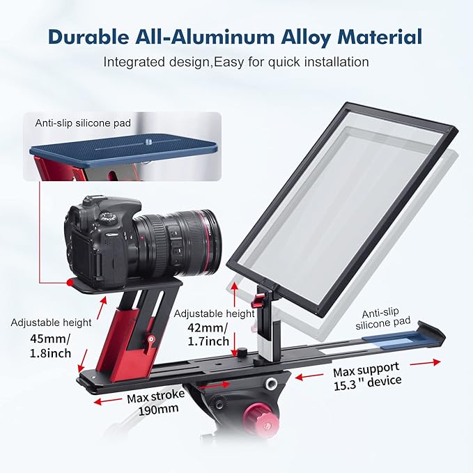 Desview TP150 teleprompter 15 inch High Display Mirror Aluminum Alloy Teleprompter with Remote Control Compatible with ipad DSLR Camcorders Easy Assembly with Carry Case for Video Making | Teleprompters - TrueDesk