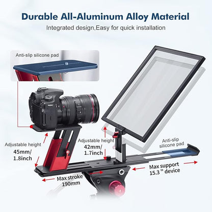Desview TP150 teleprompter 15 inch High Display Mirror Aluminum Alloy Teleprompter with Remote Control Compatible with ipad DSLR Camcorders Easy Assembly with Carry Case for Video Making | Teleprompters - TrueDesk