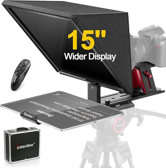 Desview TP150 teleprompter 15 inch High Display Mirror Aluminum Alloy Teleprompter with Remote Control Compatible with ipad DSLR Camcorders Easy Assembly with Carry Case for Video Making | Teleprompters - TrueDesk