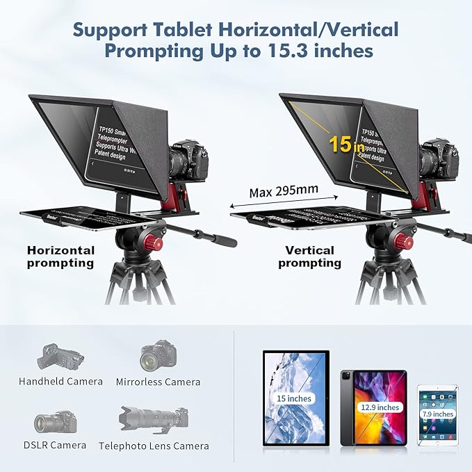 Desview TP150 teleprompter 15 inch High Display Mirror Aluminum Alloy Teleprompter with Remote Control Compatible with ipad DSLR Camcorders Easy Assembly with Carry Case for Video Making | Teleprompters - TrueDesk