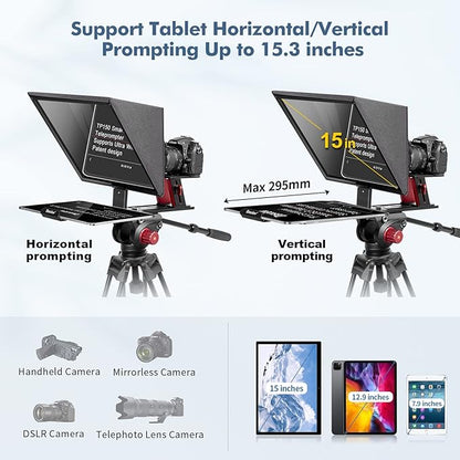 Desview TP150 teleprompter 15 inch High Display Mirror Aluminum Alloy Teleprompter with Remote Control Compatible with ipad DSLR Camcorders Easy Assembly with Carry Case for Video Making | Teleprompters - TrueDesk