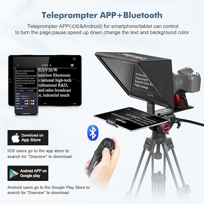 Desview TP150 teleprompter 15 inch High Display Mirror Aluminum Alloy Teleprompter with Remote Control Compatible with ipad DSLR Camcorders Easy Assembly with Carry Case for Video Making | Teleprompters - TrueDesk