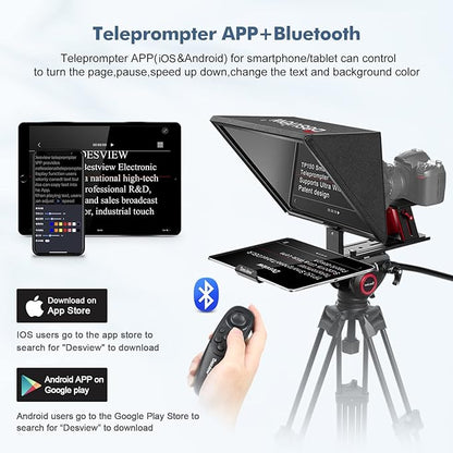 Desview TP150 teleprompter 15 inch High Display Mirror Aluminum Alloy Teleprompter with Remote Control Compatible with ipad DSLR Camcorders Easy Assembly with Carry Case for Video Making | Teleprompters - TrueDesk