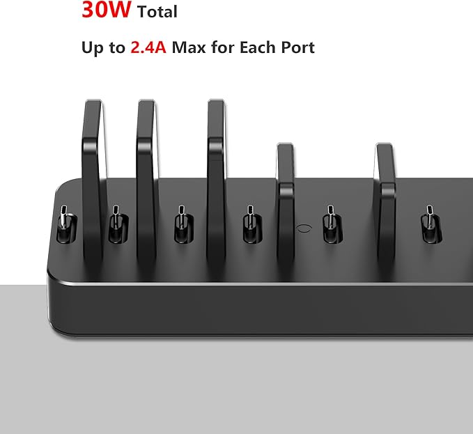 Drevet Charging Station for Multiple Devices, 6 Port USB C Fast Charger Station with 2 AC Outlets and Headset Stand, USB Charging Dock Compatible with Cellphone, Tablet, Kindle, iPhone, iPad and More | Charging Stations - TrueDesk