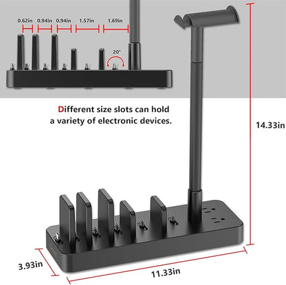 Drevet Charging Station for Multiple Devices, 6 Port USB C Fast Charger Station with 2 AC Outlets and Headset Stand, USB Charging Dock Compatible with Cellphone, Tablet, Kindle, iPhone, iPad and More | Charging Stations - TrueDesk