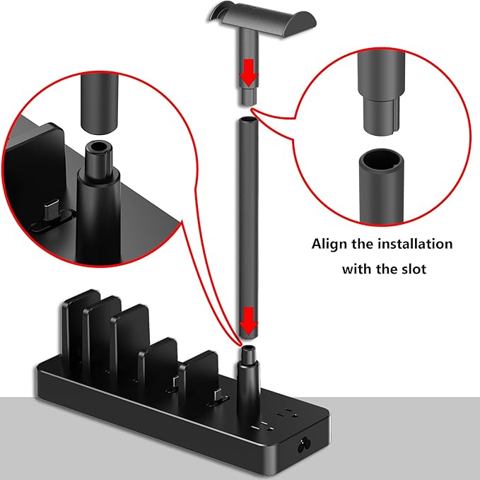 Drevet Charging Station for Multiple Devices, 6 Port USB C Fast Charger Station with 2 AC Outlets and Headset Stand, USB Charging Dock Compatible with Cellphone, Tablet, Kindle, iPhone, iPad and More | Charging Stations - TrueDesk